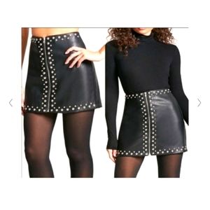 Studded Faux Leather Zip Up Mini Skirt- Size Small